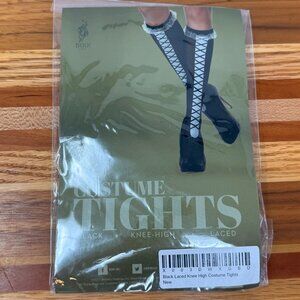 Black Faux Lace Up Knee High Costume Tights Halloween Cosplay Renaissance Fair